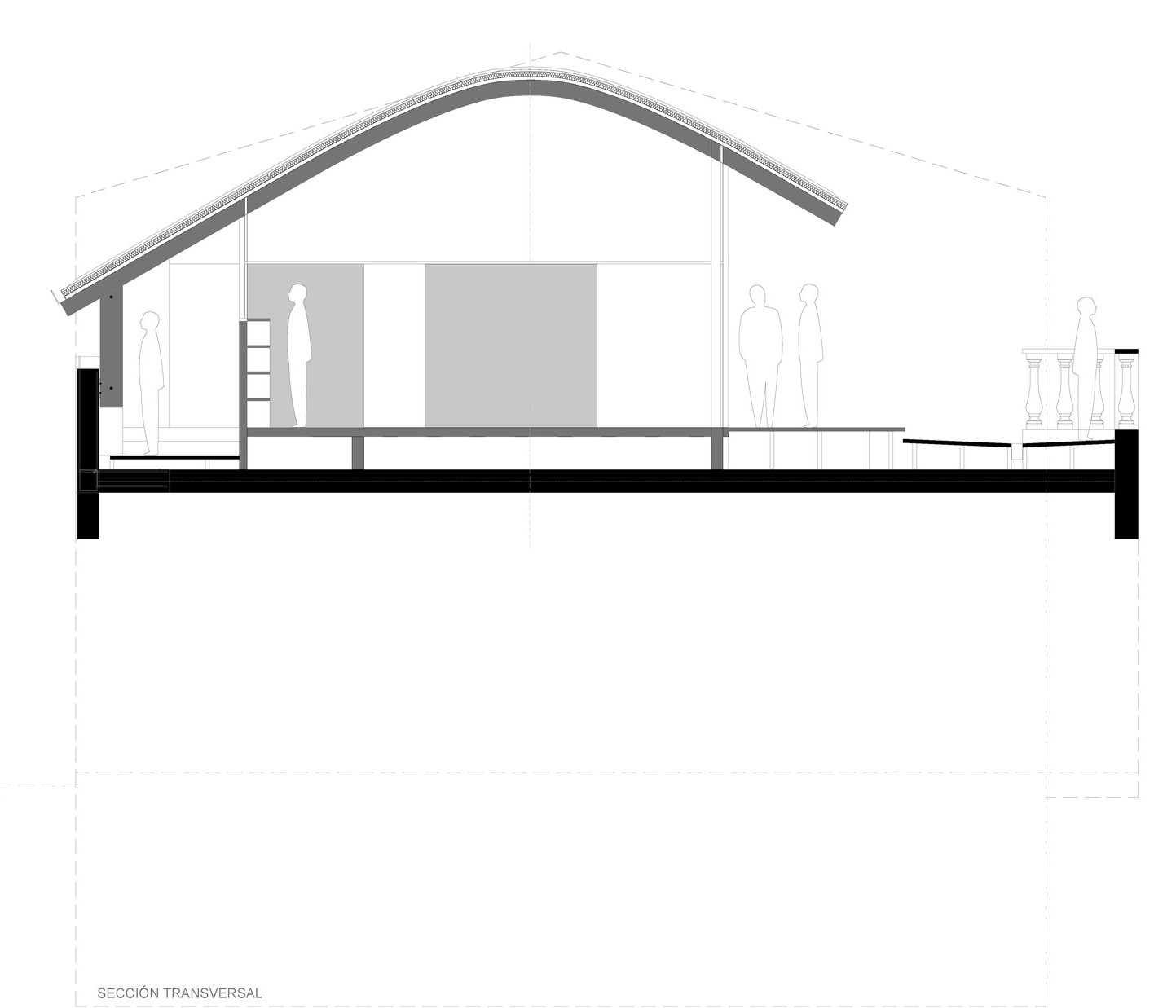 Sección de obra de proyecto de remonta en edificio unifamiliar, Barcelona. Diseño de estudigaau arquitectes