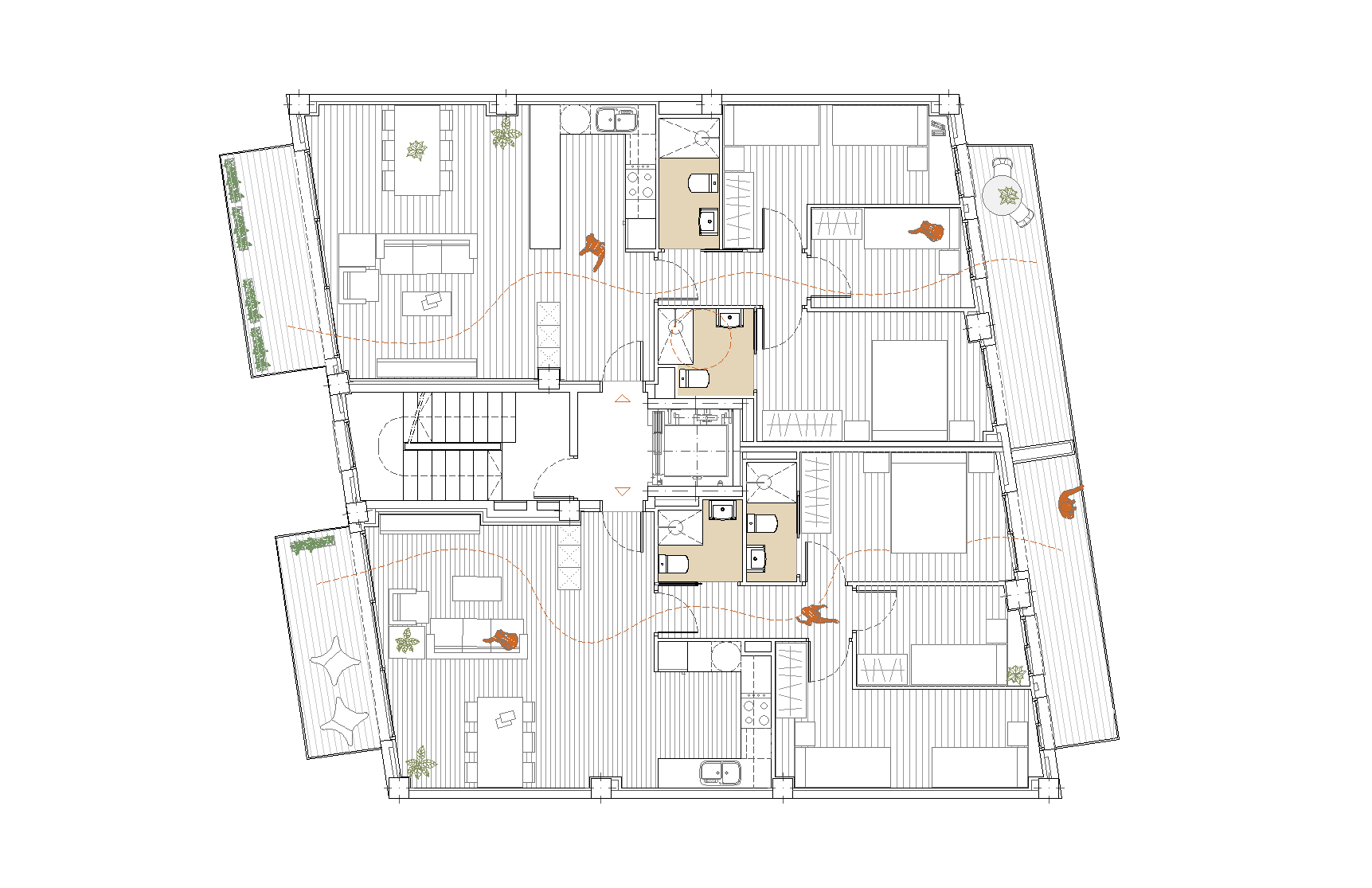 Planta de distribución de proyecto de remonta en edificio unifamiliar, Barcelona. Diseño de estudigaau arquitectes