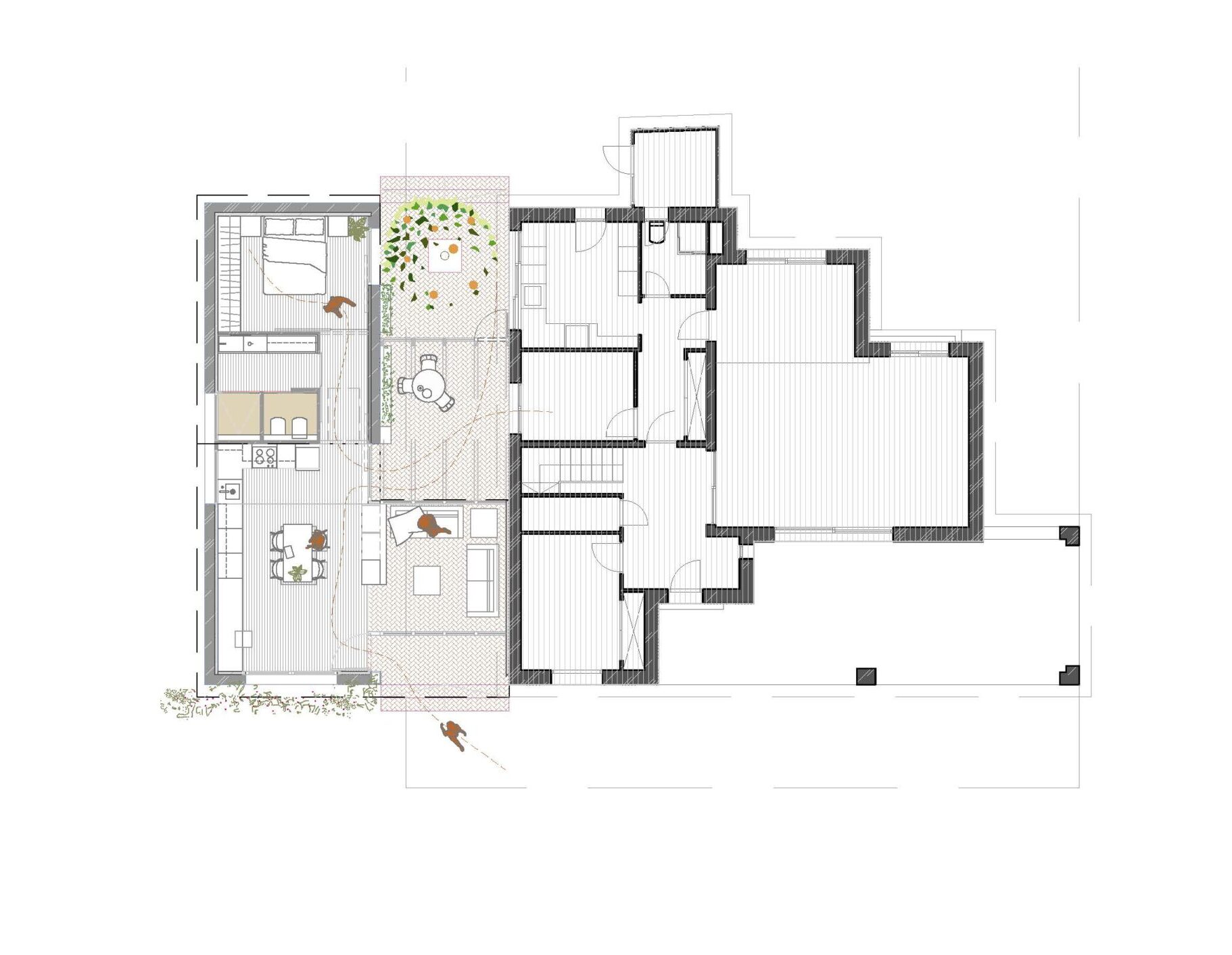 Planta de distribución de proyecto de remonta en edificio unifamiliar, Barcelona. Diseño de estudigaau arquitectes